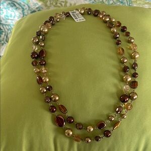 Talbots Brown and Gold Double-Strand Necklace with Earthy Beads
